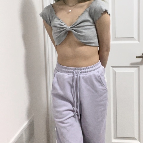 Off Shoulder Frill Trim Solid Grey Crop Top Tee | Size S | H&M - Picture 9 of 10